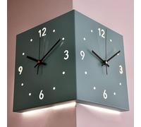 XJBTBA Sensor Luminous Corner Wall Clock - Double Sided Numeral Scale Battery Operated Silent Clock For Bedroom - Modern Decor Wall Clock With Ambient Light Sensor Technology