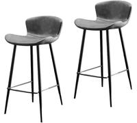 XJBTBA Set of 2 High Bar Stools Faux Leather bar-stool with Back and Legs Ideal for Counters Home bar-s Kitchen(Grey,65cm/25.6in)