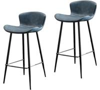 XJBTBA Set of 2 High Bar Stools Faux Leather bar-stool with Back and Legs Ideal for Counters Home bar-s Kitchen(Blue,65cm/25.6in)