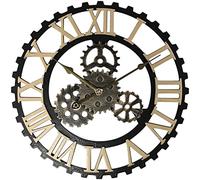 XJBTBA Silent Non-Ticking Gear Clock Large Wall Clock, 3D Gear Vintage Industrial Silent Roman Numeral Hanging Clock for Living Room Lounge Bar 40CM Gold Roman