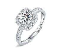 XJBTBA Silver Rings for Women Ladies, 925 Sterling Silver Love Promise Diamond Ring for Couples, Adjustable Romantic Wedding Engagement Square/Round/Heart Rings in 3 Colors