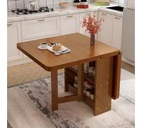 XJBTBA Solid Wooden Foldable Dining Table with 2Tier Storage Drop Leaf Versatile Collapsible Kitchen Table for Small Spaces 3in1 Extendable Table for Dining or Work