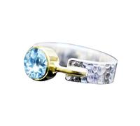 XJBTBA Stunning Blue Topaz Ring Solid 925 Sterling Silver Ring Textured Band Ring For Women Two Tone Gold Ring Best Gift For Round Shaped Birthstone Ring R