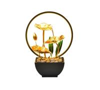 XJBTBA Tabletop Fountain Desktop Small Chinese Zen Flowing Water Ornaments Fortune Lamp Circle Iron Living Room Office Decoration Indoor Waterfall