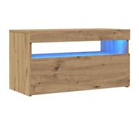 XJBTBA TV Cabinets with RGB LED Lights - Artisan Oak Engineered Wood Stand/Unit, Compact for Living Room, Storage Compartments - W75 x D35 x H40 cm