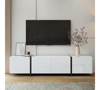 XJBTBA TV Stand Cabinet, white high-gloss TV Unit Storage Cabinet with Doors and Drawer, flip-down door, black contrasting table legs,170 x 29.5 x 40 cm