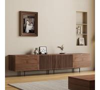 XJBTBA TV Stand for 75-Inch TVs, Contemporary Walnut Media Cabinet with Slatted Doors & Metal Legs - Extra Long Entertainment Unit for Living Room & Bedroom (180CM)