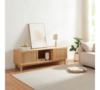 XJBTBA TV Stand with 3 Storage Compartments Yp?j? 2 Sli Doors 2 Cable Passages Lounge Space-Saving 150 x 42 x 50 cm Natural