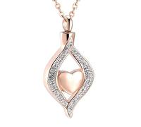 XJBTBA urns for Adult Medium Crystal Urn Necklace The Eye of My Heart Pendant Ashes Cremation Stainless Steel Jewelry-Rose Gold_21*41mm