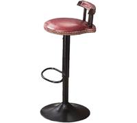 XJBTBA Vintage Bar Stools with Deep Button Tufting Wooden Kitchen Stool Sturdy Black Metal Legs Height Adjustable 20cm and (Red)
