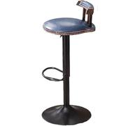 XJBTBA Vintage Bar Stools with Deep Button Tufting Wooden Kitchen Stool Sturdy Black Metal Legs Height Adjustable 20cm and (Blue)