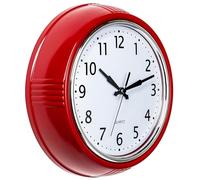 XJBTBA Vintage Round Wall Silent Quartz Clock, Battery Operated, Home/Office/Classroom Decoration, 9.5 Suitable for kitchen, living room or office(Candy Red,9.5 Inch)