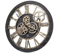 XJBTBA Vintage Steampunk Gear Wall Clock: Metal, Exposed Gears, Loft, Industrial Style Fashion Decor, 24" Suitable for kitchen, living room or office(Vintage Black Wood and Bronze)