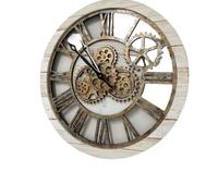 XJBTBA Vintage Steampunk Gear Wall Clock: Wood Metal, Exposed Gears, Loft, Industrial Style Fashion Decor, 24" Suitable for kitchen, living room or office(Vintage Desert Beige and Bronze)