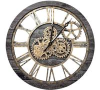 XJBTBA Vintage Steampunk Gear Wall Clock: Wood Metal, Exposed Gears, Loft, Industrial Style Fashion Decor, 24" Suitable for kitchen, living room or office(Vintage Carbon Grey and Bronze)