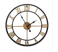 XJBTBA Wall Clock Art Clock Large Roman Numeral Wall Clock, Silent Non Ticking Quartz Round Metal Vintage Wall Clock Home Decor for Living Room Kitchen Office (Color:Gold,Size:40CM)