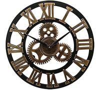XJBTBA Wall Clock Art Clock Roman Numerals Wall Clocks, Battery Operated Large Vintage Wall Clock with Industrial Gears, Non Ticking Slient Home Decor Clocks for Living Room Office (Bronze 20inch)