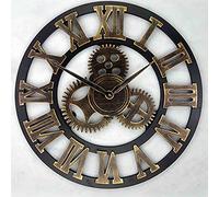 XJBTBA Wall Clock,Extra Large Decorative Wrought Iron, Silent Quartz Industrial Gears Black Rustic Metal Numeral European Steampunk Cog Vintage Distressed Details