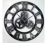XJBTBA Wall Clock,Extra Large Decorative Wrought Iron, Silent Quartz Industrial Gears Black Rustic Metal Numeral European Steampunk Cog Vintage Distressed Details