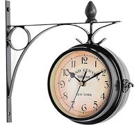 XJBTBA Wall clock Wall Clock Art Clock Garden Wrought Iron Wall Clock, Outdoor Double-Sided Wall Hanging Clock with Bell, Vintage Wall Clock for Garden Home Decor - Decor Wall Clocks