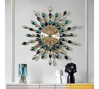 XJBTBA Wall Decor Sunburst Wall Clock, Mid-Century Metal Wall Clock Wall Decoration, Gold Dial with Retro Green 3D Oval Decoration, Large Wall Clock Decoration