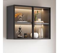 XJBTBA Wall mounted bathroom kitchen storage cabinet with glass door,Hand-made model wall bookcase hanging rack display bookshelf restaurant(60 * 35 * 65cm/23.6 * 13.8*