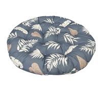 XJBTBA Waterproof Thick Overstuffed Round Papasan Chair Cushions - with Fixing Straps & Wipe-Clean Surface - 47.2" x 47.2" Seat Pads for Egg Chairs, Swivel & Rattan Furniture (Grey Leaves,120x120cm)