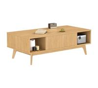 XJBTBA Wooden Coffee Table Stan, 100cm Living Room Center Console Table End Tea Tables w/ 2 Open Compartment, 2 Door Cabinets Oak