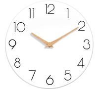 XJBTBA Wooden Wall Clock, Silent Battery Powered, Decorating Bedroom, Office, School, 12" Suitable for Kitchen, Living Room or Office(White,10 INCH)