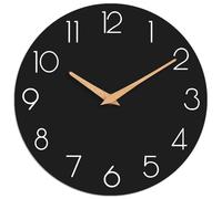 XJBTBA Wooden Wall Clock, Silent Battery Powered, Decorating Bedroom, Office, School, 12" Suitable for Kitchen, Living Room or Office(Black,10 INCH)
