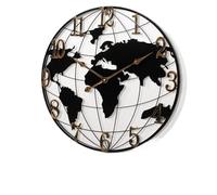 XJBTBA World Map Metal Silent Battery Powered Wall Clock, Home Decoration Suitable for Kitchen, Living Room or Office(20 Inch)