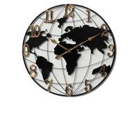 XJBTBA World Map Round Metal Silent Non-tick Battery Powered Wall Clock, Home Decoration Suitable for Kitchen, Living Room or Office(16inch)