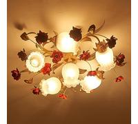 XJBWSDE Ceiling lamp vintage ceiling light for ceilings, E27 red rose wall control dimmable metal glass floral modern ceiling light suitable for living room, bedroom, girls room