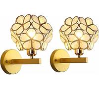 XJBWSDE Creative Flower Petal Wall Lamp, LED Stained Glass Wall Sconce, Mediterranean Frosted Aqua Petal Shape Wall Light (Set of 2),Gold (Color : Gold)