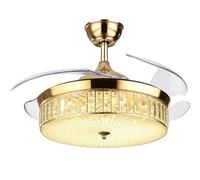 XJBWSDE Crystal Ceiling Fan with LED Light,Modern Chandelier Ceiling Fan with Remote,4 Fan Blades Retractable Reversible 6 Speeds Ceiling Fan for Dining roomn Kitchen(52in(132cm), Gold)