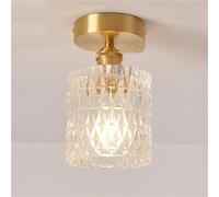 XJBWSDE Crystal Semi Flush Mount Ceiling Light Small Brass Base Ceiling Lamp Cylindrical Ceiling Fixture with E26/E27 Base for Kitchen Laundry Room Porch