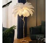 XJBWSDE Feather Floor Lamp, Feather Lamp with 5 Led Light Sources, Ostrich Feather Lamp,Ostrich Feather Floor Lamp 100% Resin Lamp Decor Gift for Living Room, Home & Office - Perfect Reading Light