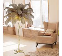 XJBWSDE Feather Floor Lamp, Feather Lamp with 5 Led Light Sources, Ostrich Feather Lamp,Ostrich Feather Floor Lamp 100% Resin Lamp Decor Gift for Living Room, Home & Office - Perfect Reading Light