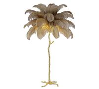 XJBWSDE Feather Floor Lamp Gold, Netural Ostrich Feather Floor Lamp for Bedroom, Living Room, Unique Standing Lamp Tall Resin Feather Lamps Vintage Mid Century Modern LED Corner Lamp (170cm)
