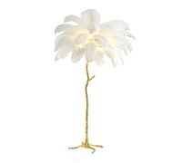 XJBWSDE Feather Floor Lamp Gold, Netural Ostrich Feather Floor Lamp for Bedroom, Living Room, Unique Standing Lamp Tall Resin Feather Lamps Vintage Mid Century Modern LED Corner Lamp (170cm)
