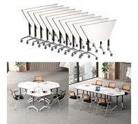 XJBWSDE Folding Conference Room Table On Wheels, Modular Trapezoid Conference Training Table, Flip Top Rolling Seminar Meeting Tables, Mobile Training Room Tables-Easy to Move & Space Saving