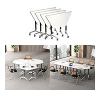 XJBWSDE Folding Conference Room Table On Wheels, Modular Trapezoid Conference Training Table, Flip Top Rolling Seminar Meeting Tables, Mobile Training Room Tables-Easy to Move & Space Saving