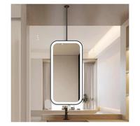 XJBWSDE Hanging Ceiling-mounted Double-sided Mirror With 360° Rotation And LED Light, Defogging Bathroom Vanity With Metal Frame, Suitable For Home Or Hotel(Black,50x100cm)