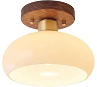 XJBWSDE Mid-Century Semi Flush Mount E26/E27 Ceiling Light Wood Base Glass Shade Vintage White Close to Ceiling Lamp for Kitchen Entryway Hallway Bathroom