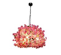 XJBWSDE Modern Artificial Floral Chandelier - 55cm Faux Flower Ceiling Light with Adjustable 100cm Chain,3 E14 Bulb Compatibility for Restaurants,Cafes,Bedrooms(D-55cm, Pink)