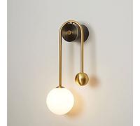 XJBWSDE Modern Globe Wall Sconce, Mid-Century Pulley Wall Lamp with Frosted Glass Sphere, Art Deco Brass Wall Mounted Light Fixture for Bedroom, Living Room, Hallway, Bedside(15.7" (40cm))