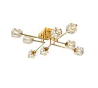 XJBWSDE Modern Square Crystal Chandelier for Dining Table,6/8/10 ligths K9 Crystal Ceiling,H65 Copper,3 Color Temperatures,9 Bulb,Indoor Decor Ceiling Light for Foyer,Bedroom(8 Lights, Bronze Finish)