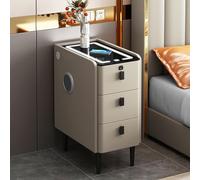 XJBWSDE Narrow Night Stand with Charging Station, Smart Bedside Table with USB Port, LED Lights, Speaker, and Fingerprint Lock