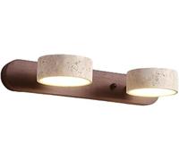 XJBWSDE Natural Wood Wall Sconce, 2/3/4-Light LED Vanity Wall Light with Yellow Travertine, 180° Rotatable Wooden Wall Lamp for Bathroom, Over Mirror, Modern Home Decor(Brown,2 Lights)
