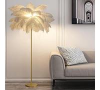 XJBWSDE Ostrich Feather Lamps Floor Lamp for Living Room, Feather Standing Floor Lamp,With Light Sources,Romantic Tall Bedside Ostrich Lamps for Bedrooms Feather Light (62.99in)(White)